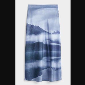 NWT Simons Icone x Catherine Simard Satin Printed Midi Skirt